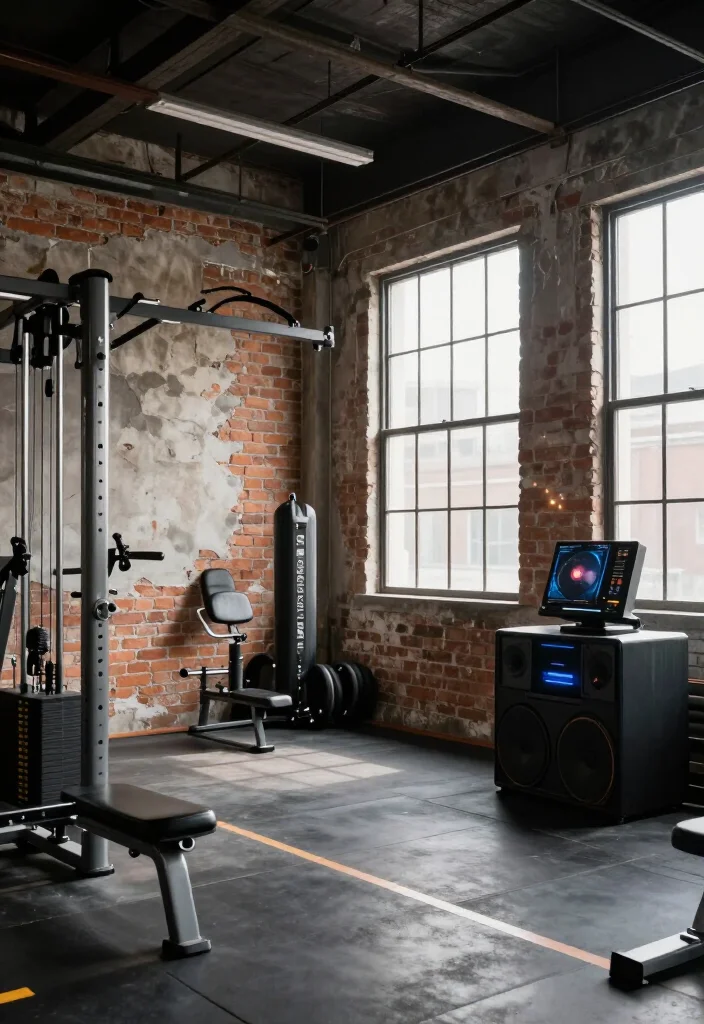 19 Gym Wallpaper and Playlist Vibe Ideas That Set the Right Training Mindset - 9. Industrial Chic: Functional and Trendy 1