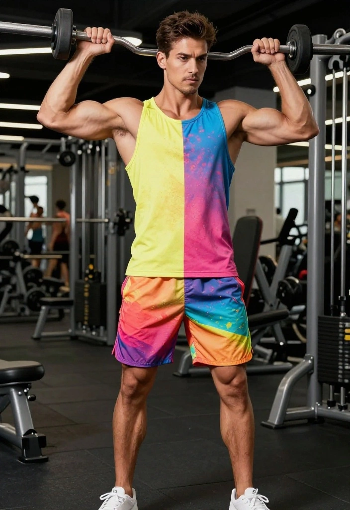 19 Men's Gym Outfit Ideas by Training Type: Powerlifting, Cardio, CrossFit, and Yoga - 15. Bold and Bright: Making a Statement 1