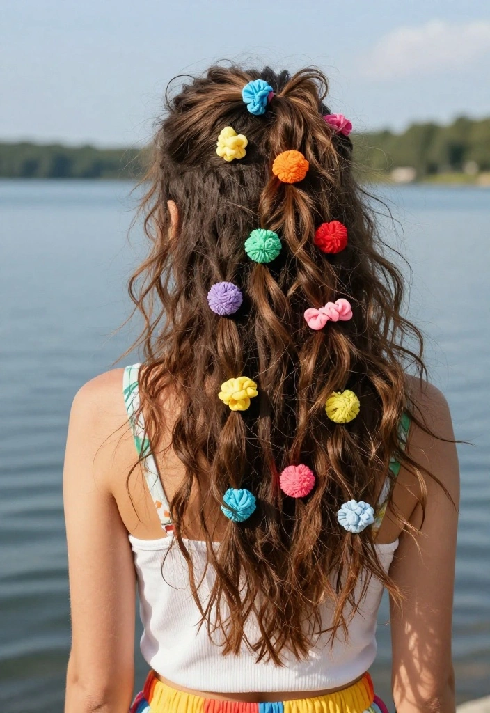 19 Messy Lake Hairstyles That Look Effortlessly Cute Outdoors - 13. Fun Accessorized Messy Ponytail 1