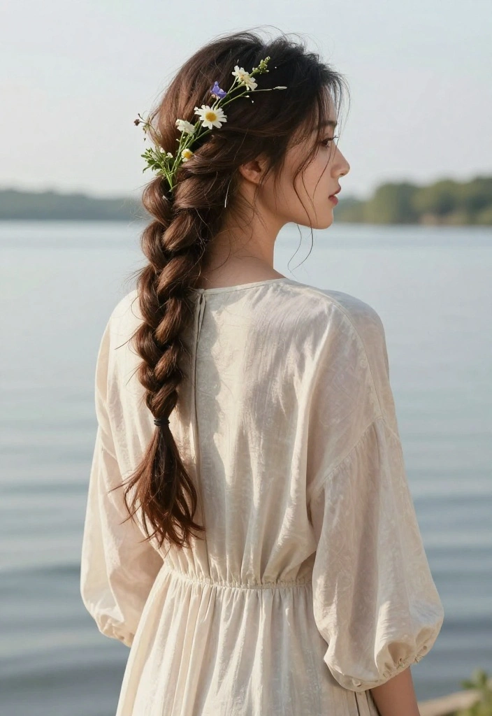 19 Messy Lake Hairstyles That Look Effortlessly Cute Outdoors - 5. Loose Braided Crown 1