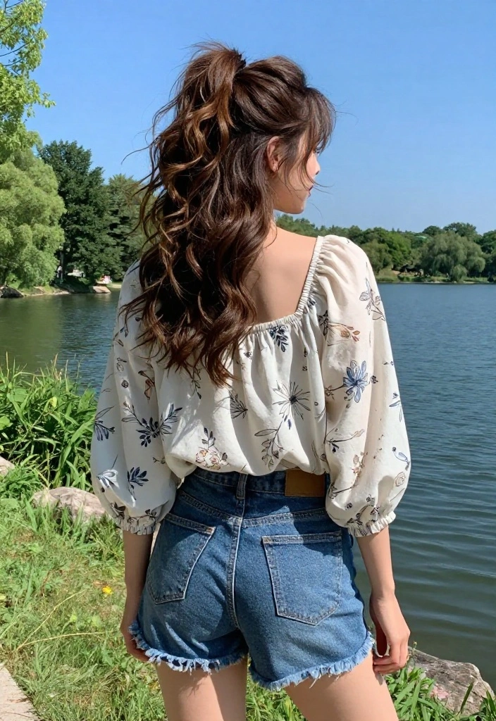 19 Messy Lake Hairstyles That Look Effortlessly Cute Outdoors - 6. Messy Half-Up Style 1