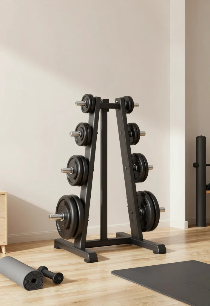19 Minimalist Home Gym Ideas With Only the Equipment You Actually Need to Use - 14. Compact Weight Rack: Organized and Stylish 1