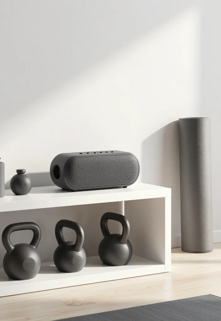 19 Minimalist Home Gym Ideas With Only the Equipment You Actually Need to Use - 18. Simple Sound System: Enhance Your Vibe 1