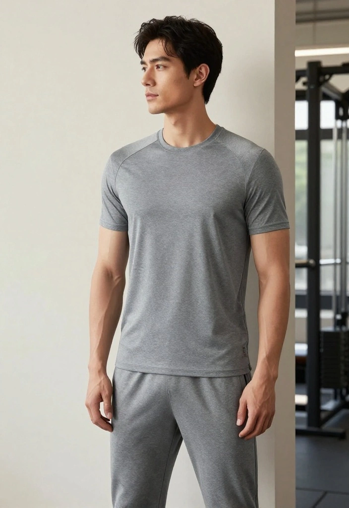 19 Monochrome Gym Outfit Ideas for Men Who Want a Clean and Effortless Look - 2. Gray Long Sleeve and Joggers 1