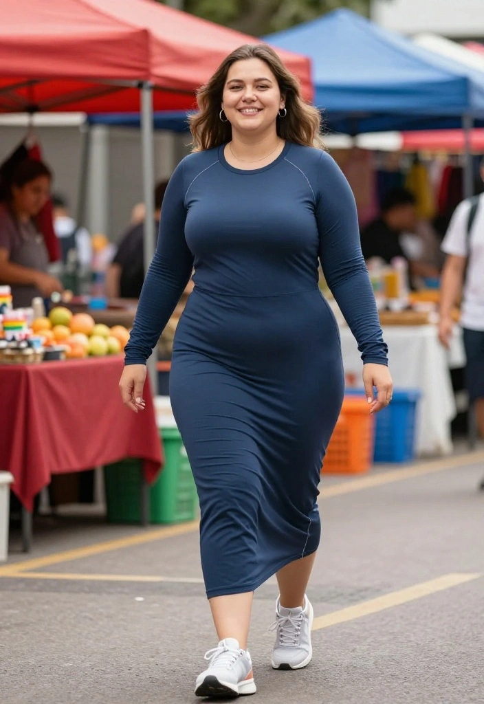 19 Plus Size Workout Outfit Ideas for Every Exercise Type: Running, Lifting, Yoga, and More - 17. Sporty Long Sleeve Dress for Active Outings 1