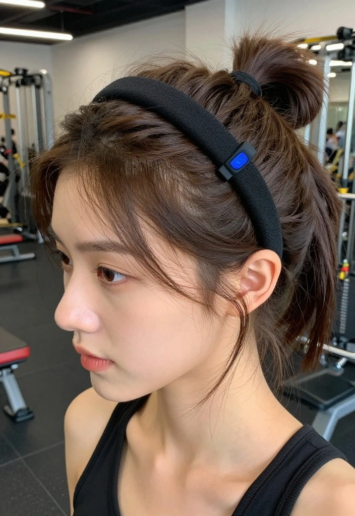 19 Quick Gym Hairstyles You Can Do in 2 Minutes When You're Running Late - 10. Headband with a Low Bun 1