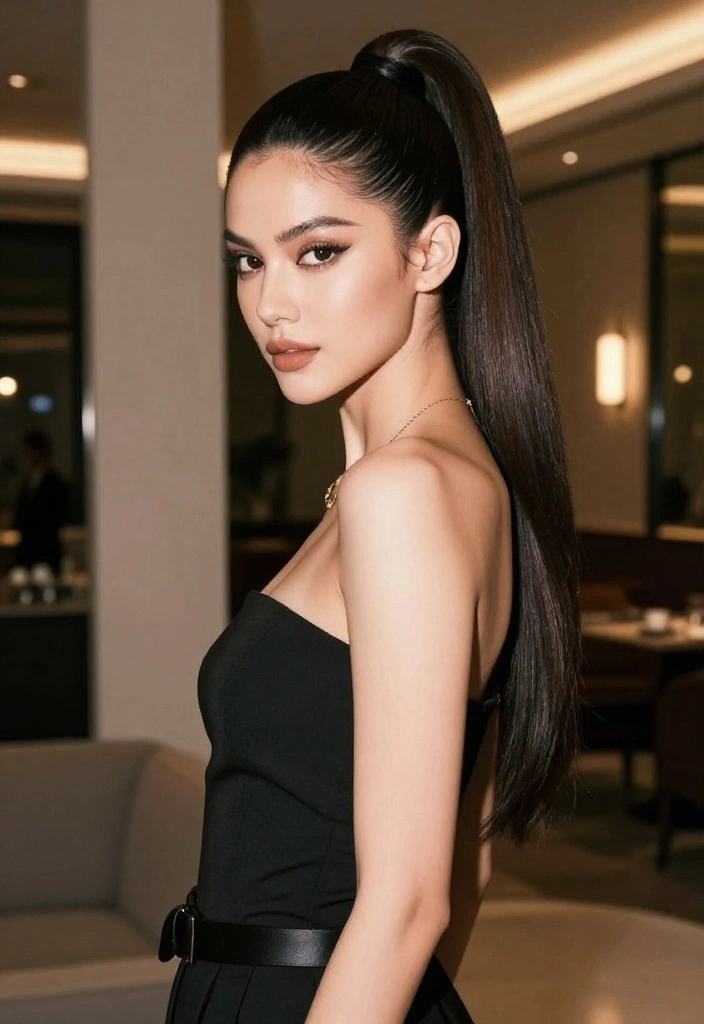 19 Sleek Summer Updo Hairstyles for a Sultry Night Out - 9. Sleek Ponytail with Volume 1