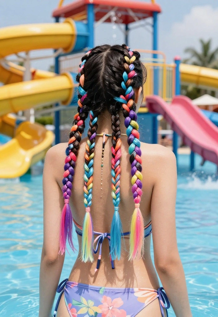 19 Slide-Proof Waterpark Hairstyles for a Full Day of Fun - 15. Multi-Color Braids 1