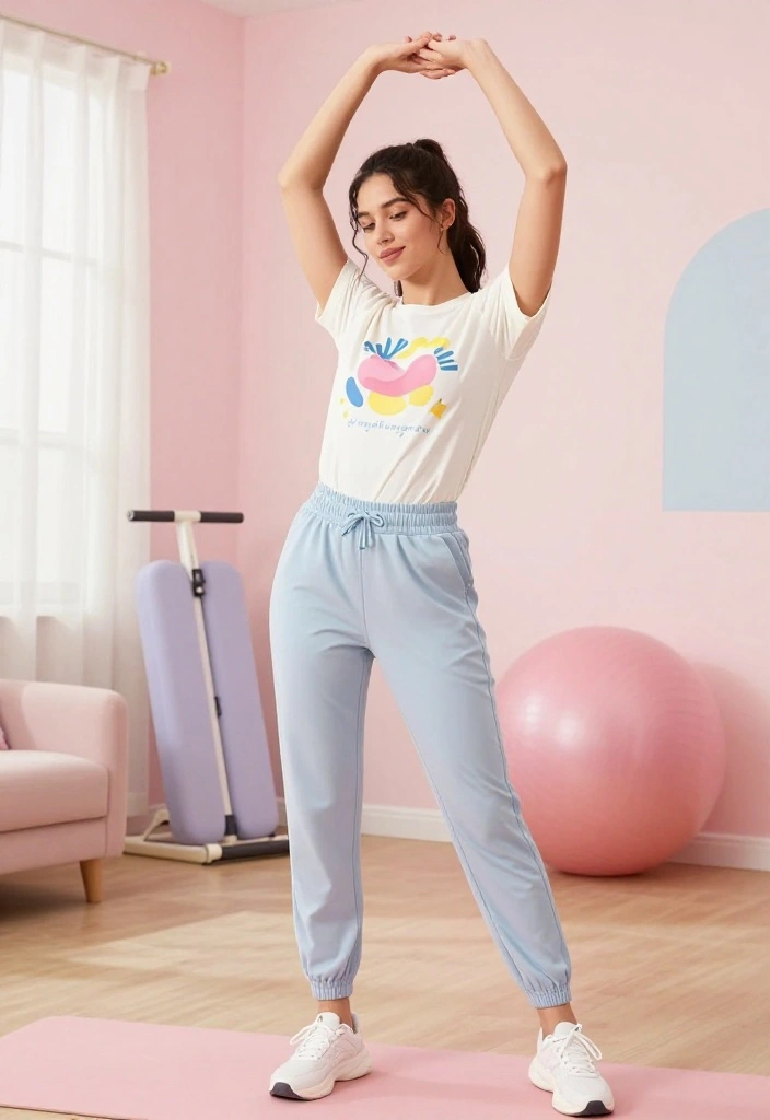 19 Soft Girl Workout Outfit Aesthetic Ideas for Women Who Love Feminine Gym Looks - 12. Bubbly Graphic Tee & Joggers 1