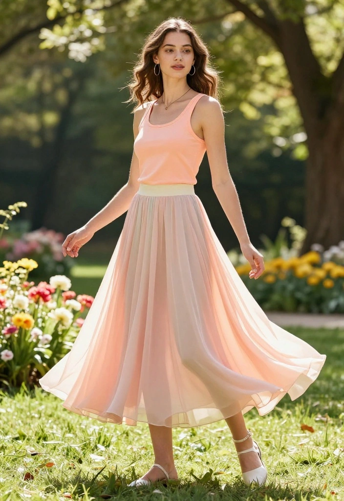 19 Soft Girl Workout Outfit Aesthetic Ideas for Women Who Love Feminine Gym Looks - 13. Elegant Tank Top & Flowing Skirt 1