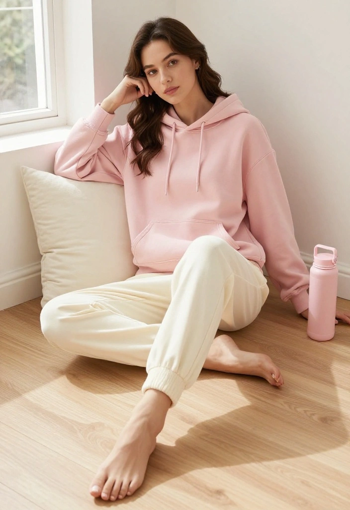 19 Soft Girl Workout Outfit Aesthetic Ideas for Women Who Love Feminine Gym Looks - 3. Soft Pastel Hoodie & Joggers 1