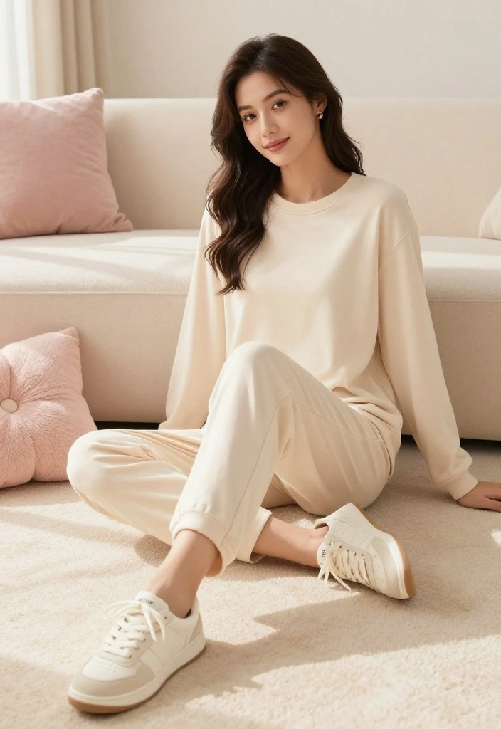 19 Soft Girl Workout Outfit Aesthetic Ideas for Women Who Love Feminine Gym Looks - 7. Loungewear Set & Sneakers 1