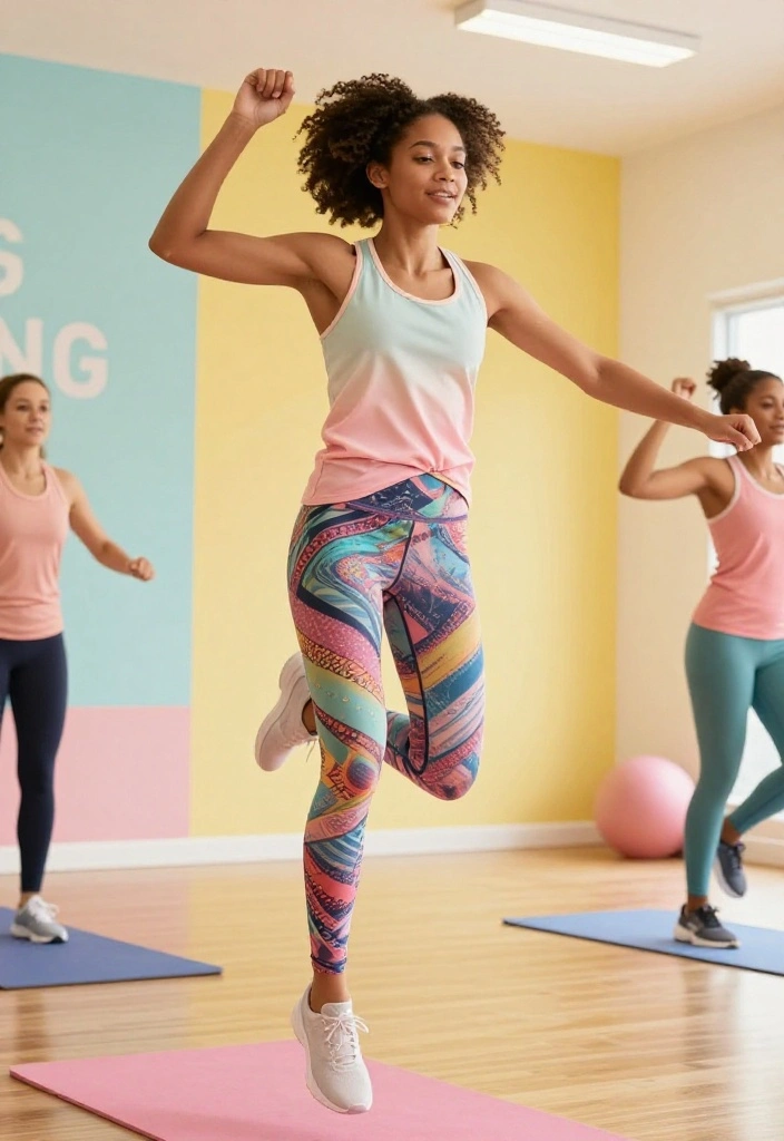 19 Soft Girl Workout Outfit Aesthetic Ideas for Women Who Love Feminine Gym Looks - 8. Layered Tank Top & Colorful Leggings 1