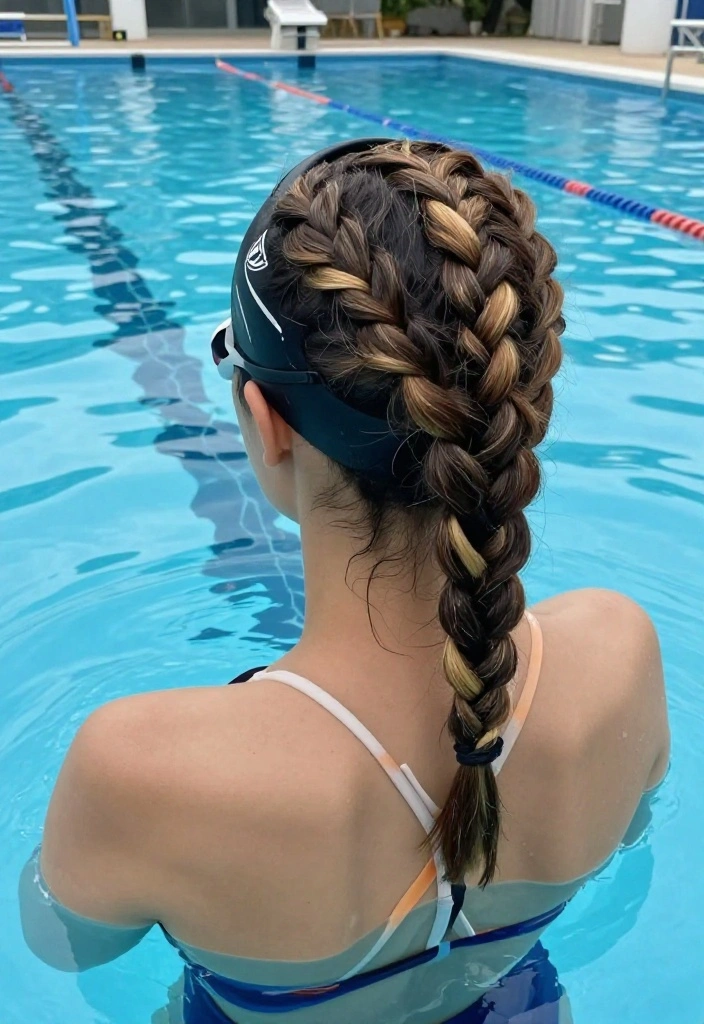 19 Tight French Braid Hairstyles to Go Swimming Competitively - 14. Sleek French Braid with Undercut 1