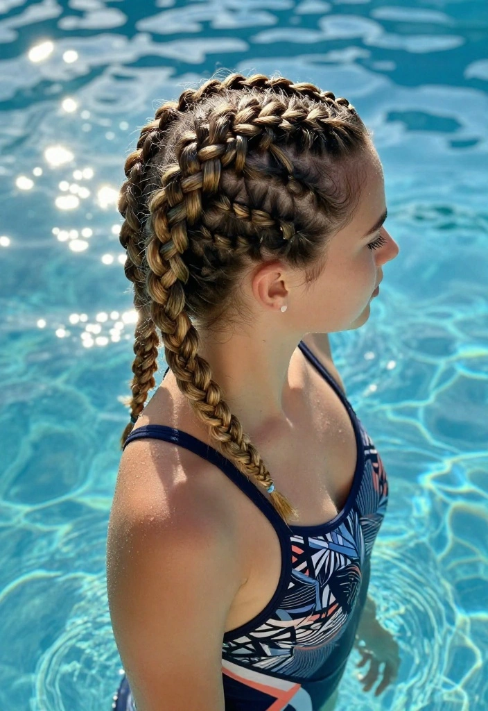 19 Tight French Braid Hairstyles to Go Swimming Competitively - 15. Braided Crown French Braid 1