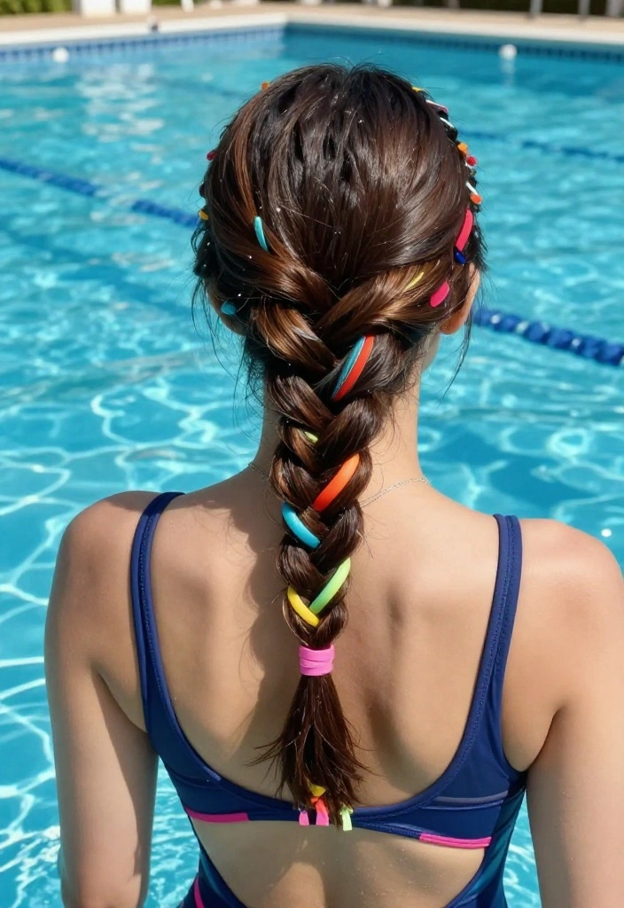 19 Tight French Braid Hairstyles to Go Swimming Competitively - 7. Accented French Braid 1