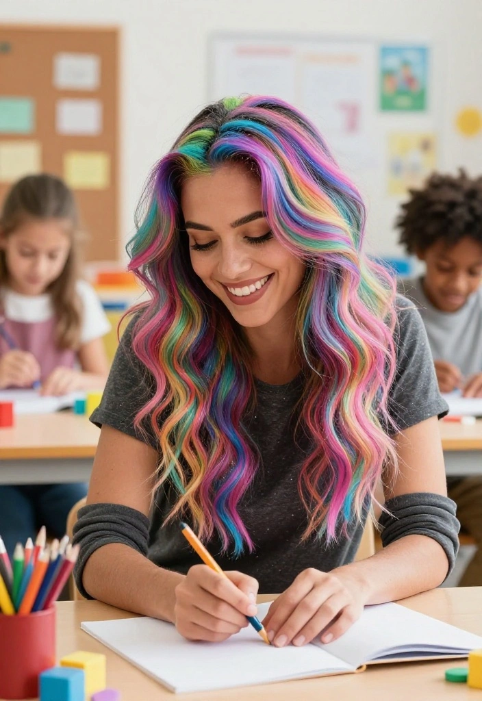 19 Trendy Back to School Hairstyles You Have to Try This Year - 16. Colorful Hair Chalk 1