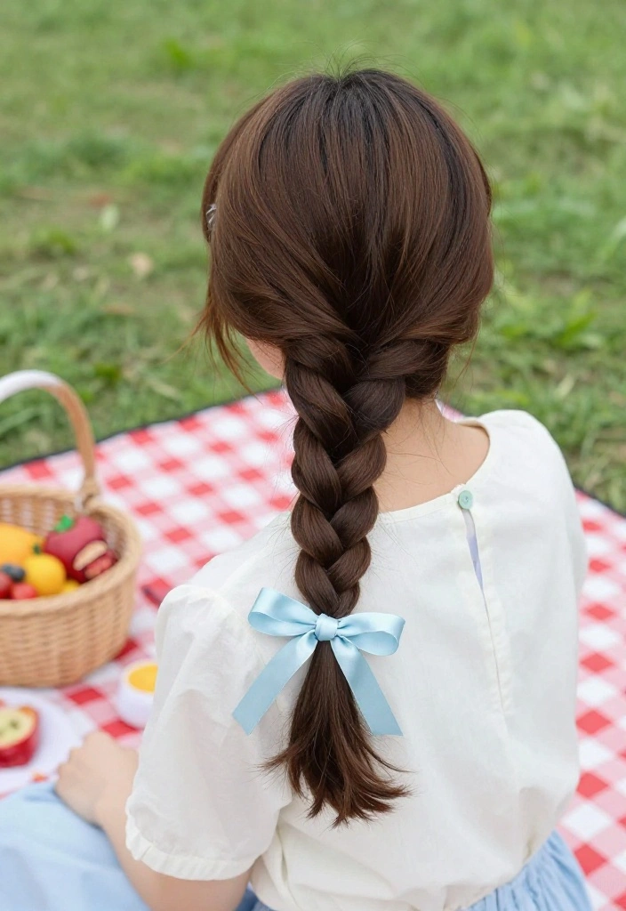 19 Trendy Hairstyles with Ribbon Tailored for Short Hair - 13. Whimsical Ribbon Side Braid 1
