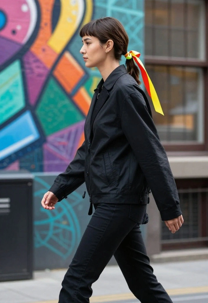 19 Trendy Hairstyles with Ribbon Tailored for Short Hair - 2. Half-Up Ribbon Ponytail 1