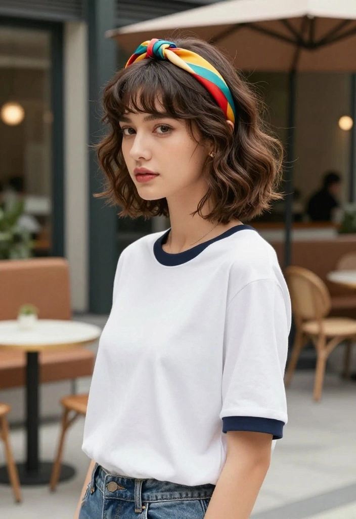 19 Trendy Hairstyles with Ribbon Tailored for Short Hair - 4. Colorful Ribbon Headband 1