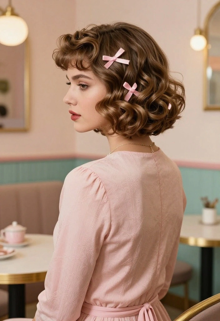 19 Trendy Hairstyles with Ribbon Tailored for Short Hair - 6. Vintage-Inspired Ribbon Waves 1