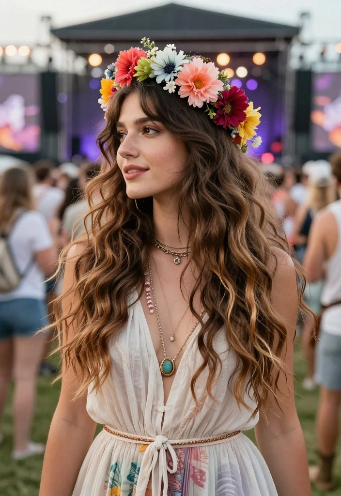 19 Trendy Hot Weather Hairstyles You Can Wear to Summer Concerts - 17. Flowy Bohemian Hair 1