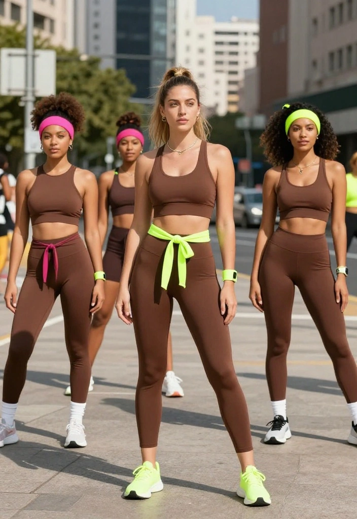 19 Ways to Style Brown Workout Outfits With Bold Accessories for a Complete Look - 14. Pops of Neon: A Colorful Contrast 1