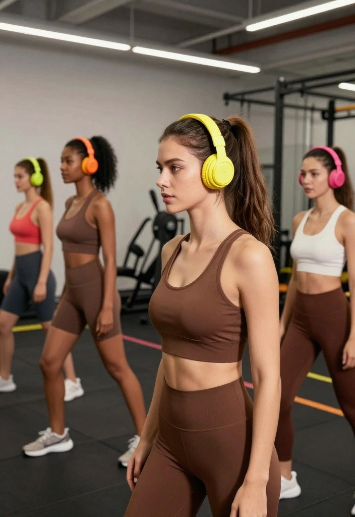 19 Ways to Style Brown Workout Outfits With Bold Accessories for a Complete Look - 17. Bright Fitness Headphones: Music Meets Style 1