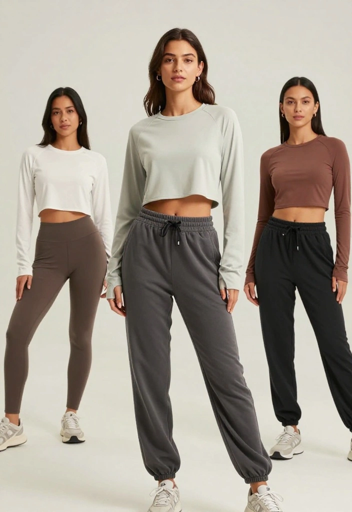 20 Baggy Gym Outfit Ideas That Still Look Intentional and Put-Together - 12. Long Sleeve Crop Top with Baggy Sweatpants 1