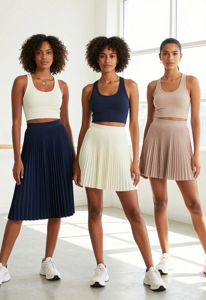 20 Baggy Gym Outfit Ideas That Still Look Intentional and Put-Together - 13. Classic Tank with Pleated Skirt 1