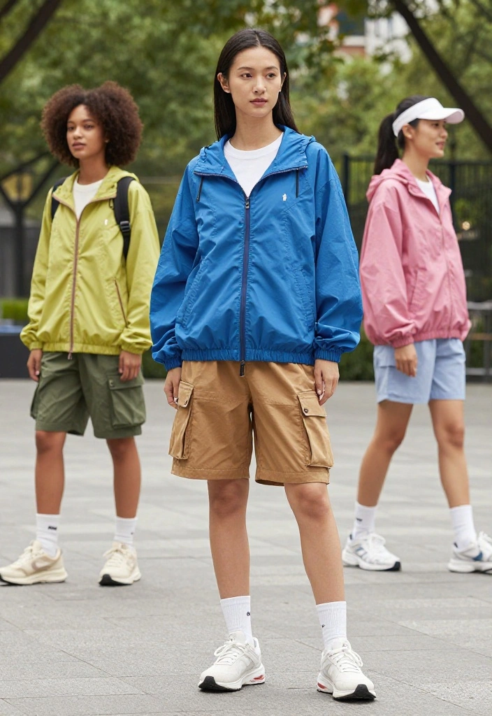 20 Baggy Gym Outfit Ideas That Still Look Intentional and Put-Together - 14. Lightweight Windbreaker with Cargo Shorts 1