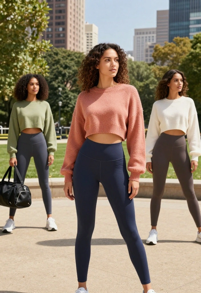 20 Baggy Gym Outfit Ideas That Still Look Intentional and Put-Together - 3. Cropped Sweater with High-Waisted Leggings 1