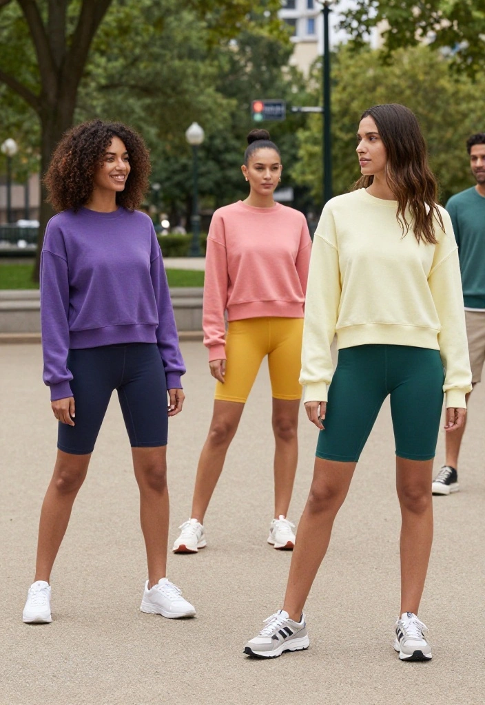 20 Baggy Gym Outfit Ideas That Still Look Intentional and Put-Together - 5. Slouchy Pullover and Bike Shorts 1