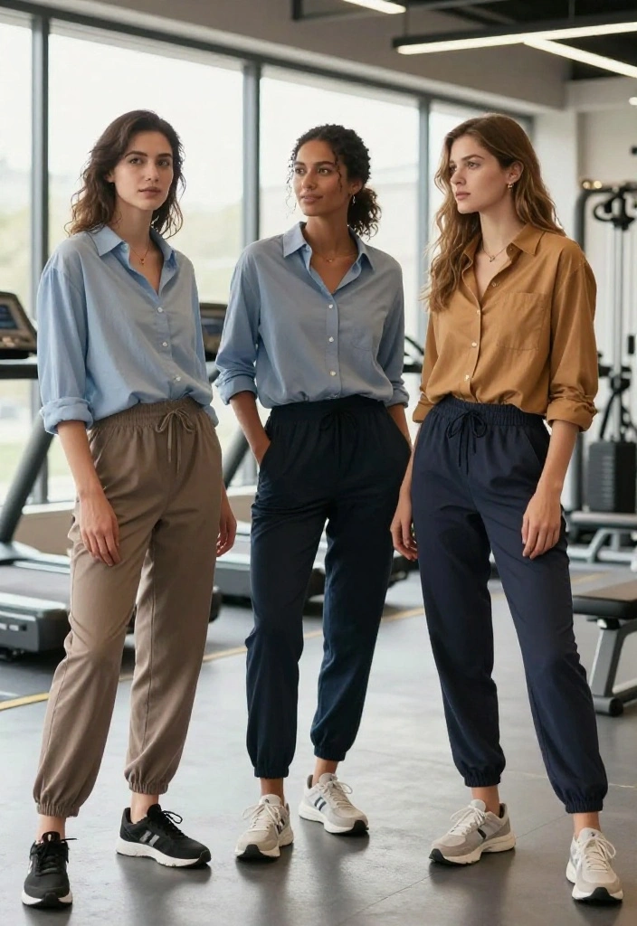 20 Baggy Gym Outfit Ideas That Still Look Intentional and Put-Together - 6. Button-Up Shirt with Relaxed Fit Trousers 1