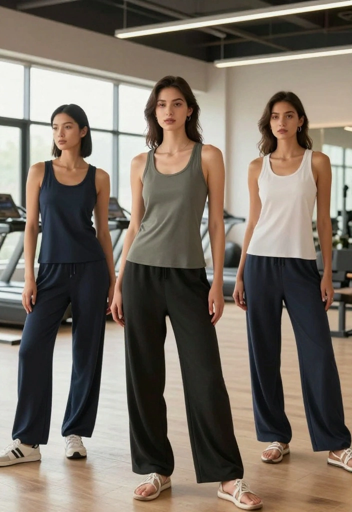 20 Baggy Gym Outfit Ideas That Still Look Intentional and Put-Together - 9. Flowy Tank Top with Wide-Leg Sweatpants 1