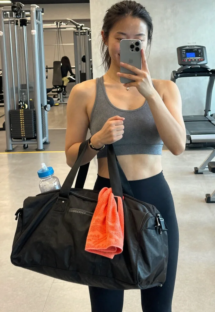 20 Best Angles and Poses for a Gym Selfie That Actually Shows Your Progress - 15. The Gym Bag Selfie 1
