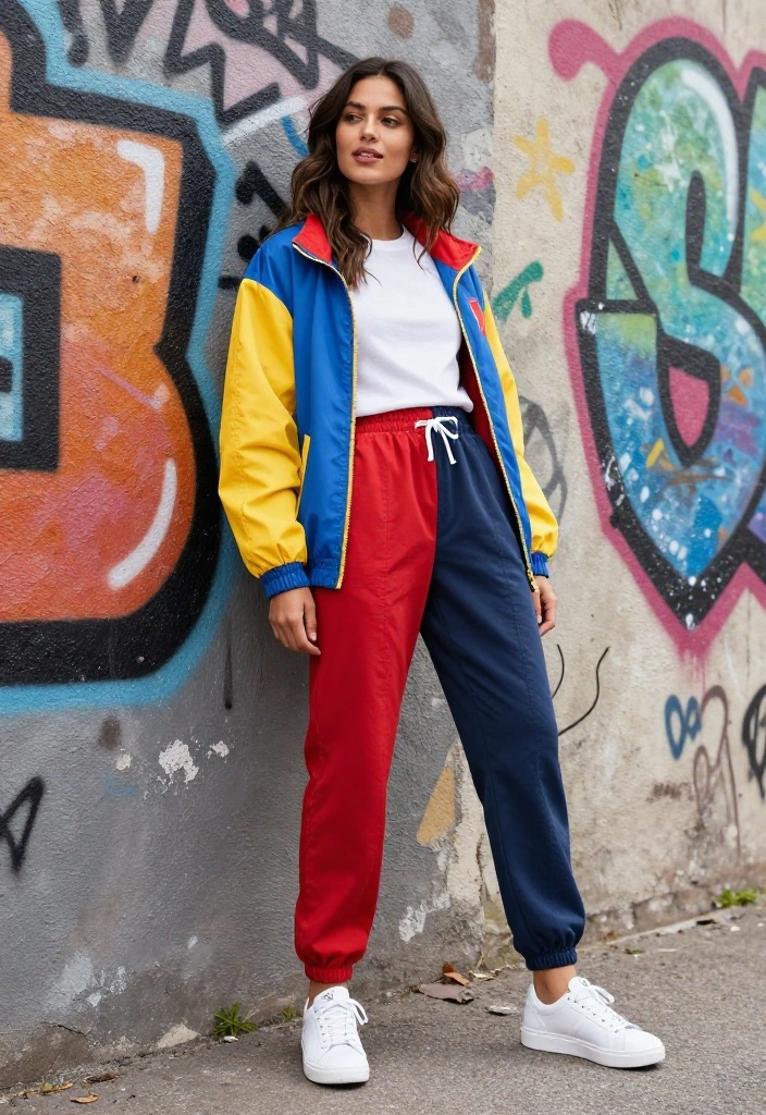 20 Casual Workout Outfits That Feel Like Loungewear But Perform Like Activewear - 13. Retro Windbreaker with Joggers 1