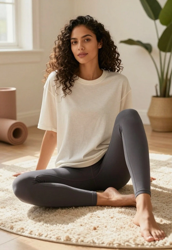 20 Casual Workout Outfits That Feel Like Loungewear But Perform Like Activewear - 5. Cozy Leggings with an Aesthetic Oversized Tee 1