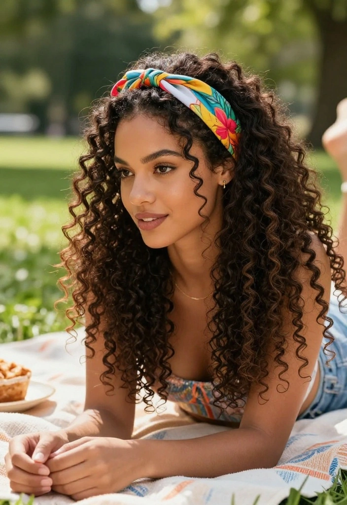 20 Curly Hair Summer Updo Hairstyles That Actually Stay Put - 16. Curls with Headband 1
