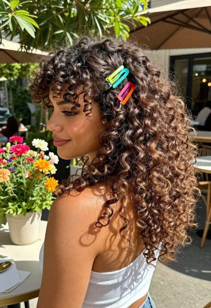 20 Curly Hair Summer Updo Hairstyles That Actually Stay Put - 3. Curly Half-Up with Clips 1