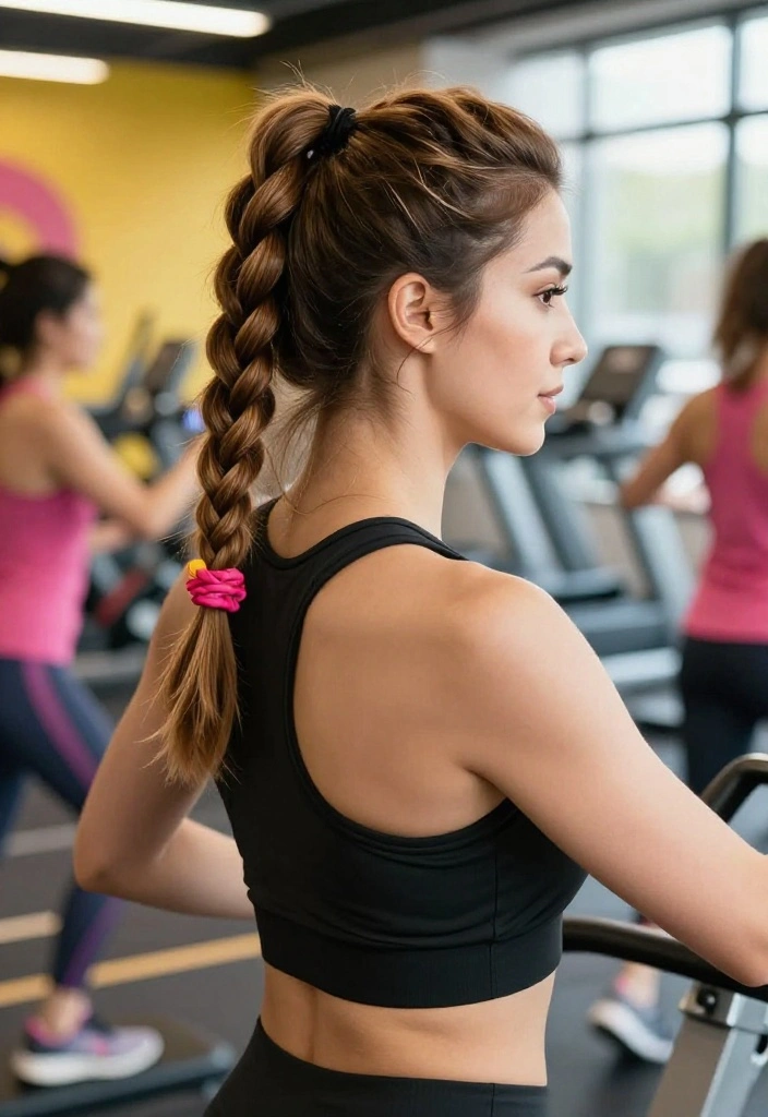 20 Cute Gym Hairstyles for Long Hair That Actually Survive Intense Cardio - 10. Side Braid with a Scrunchie 1