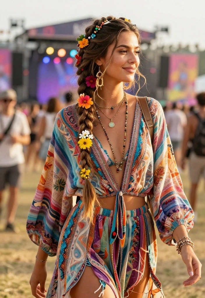 20 Easy Hot Weather Hairstyles to Keep Hair Completely Off Your Neck - 19. Boho Braid with Flowers 1