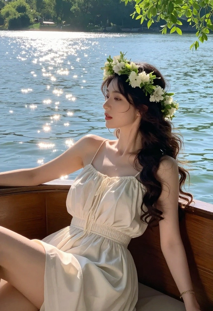 20 Easy Lake Hairstyles for a Totally Relaxing Weekend Getaway - 8. Side-Swept Curls with a Flower Crown 1