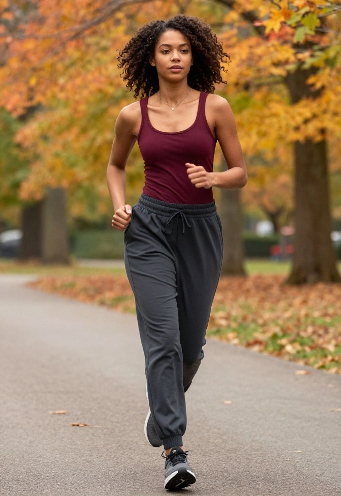 20 Fall Gym Outfit Ideas in Earthy Tones and Deep Seasonal Colors - 2. Burgundy Tank Top with Charcoal Joggers 1
