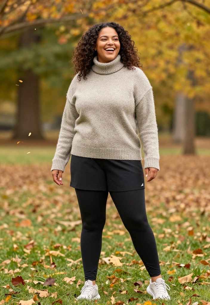 20 Fall Workout Outfits That Layer Perfectly for Cooler Weather Training - 17. Cozy Turtle Neck with Active Skorts 1
