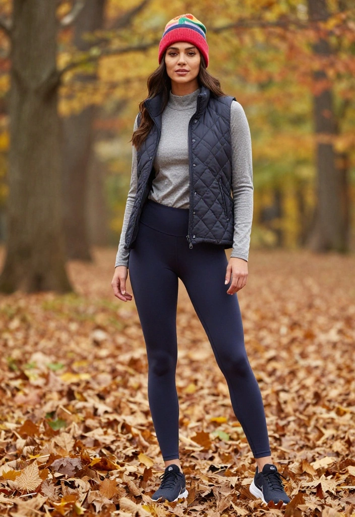 20 Fall Workout Outfits That Layer Perfectly for Cooler Weather Training - 5. Quilted Vest with a Workout Tunic 1