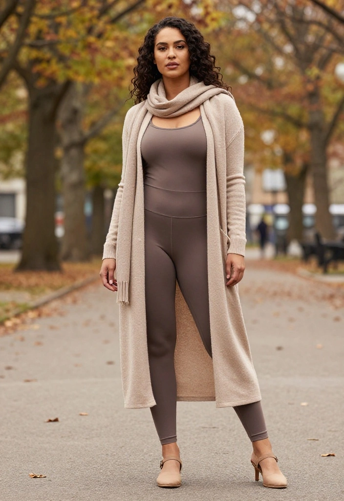 20 Fall Workout Outfits That Layer Perfectly for Cooler Weather Training - 7. Long Cardigan with Tank and Leggings 1