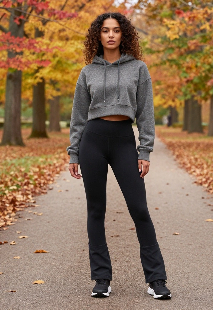 20 Fall Workout Outfits That Transition Easily From Cold Mornings to Warm Afternoons - 1. Cozy Layered Leggings and Cropped Hoodie 1