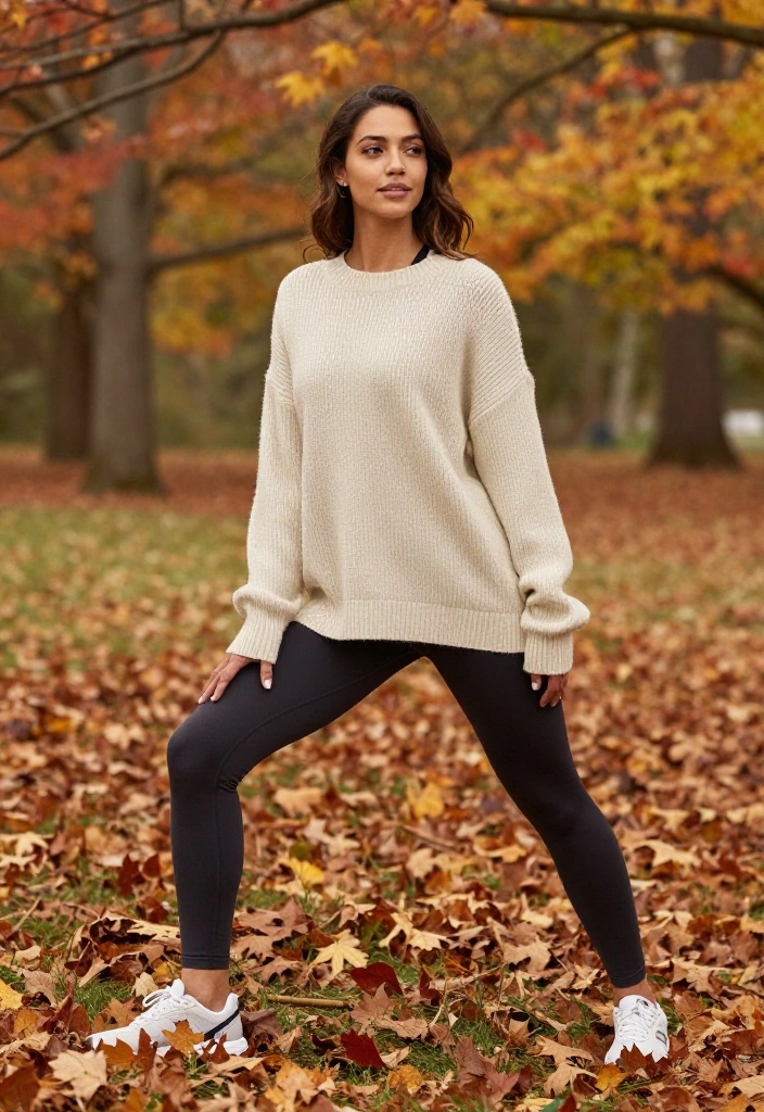 20 Fall Workout Outfits That Transition Easily From Cold Mornings to Warm Afternoons - 11. Oversized Sweater with Leggings 1