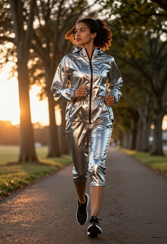 20 Fall Workout Outfits That Transition Easily From Cold Mornings to Warm Afternoons - 12. Reflective Windbreaker with Capri Tights 1